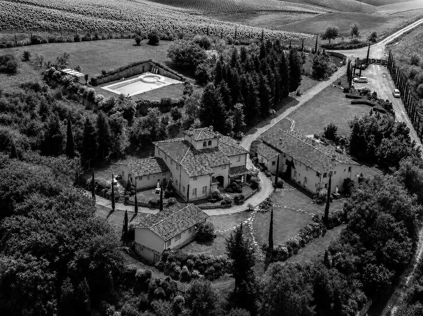 Aerial view of Borgo della Meliana in Tuscany