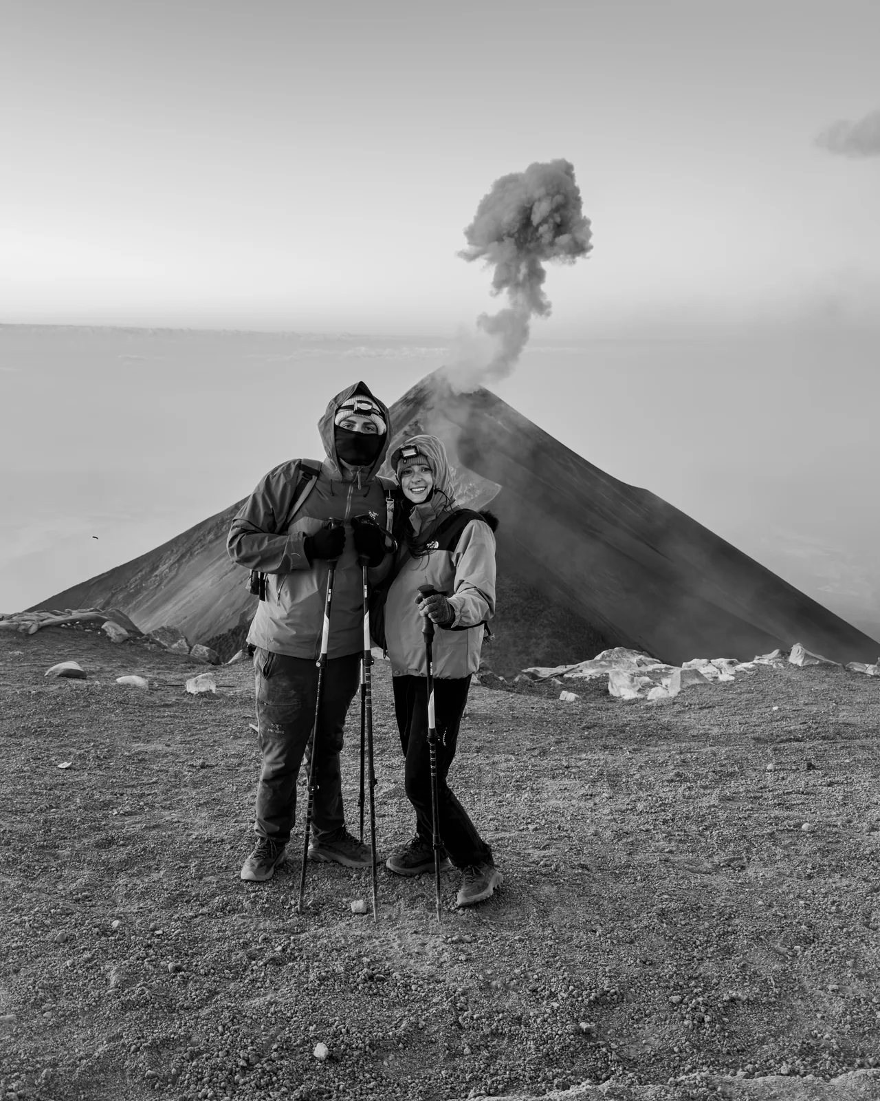 Faye and Liam in Guatemala with a volcano in the background